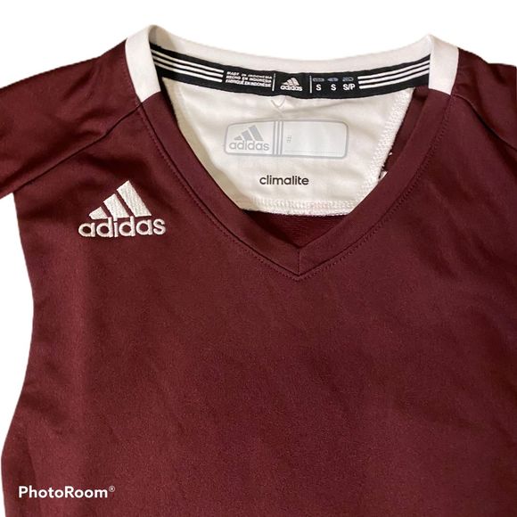 Adidas Long sleeve v neck athletic top burgundy S - Picture 2 of 12
